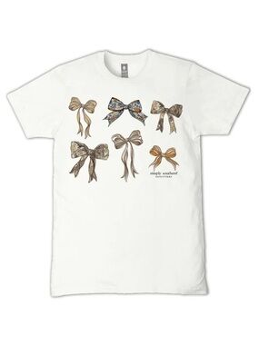 Simply Southern Cute Camo Bows Tee Women’s XXL / 2X T-shirt Ribbons New Cream